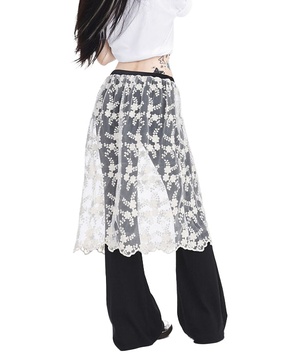 BAKYARDER Women's Lace Skirt Patchwork Fake Two-piece Pants
