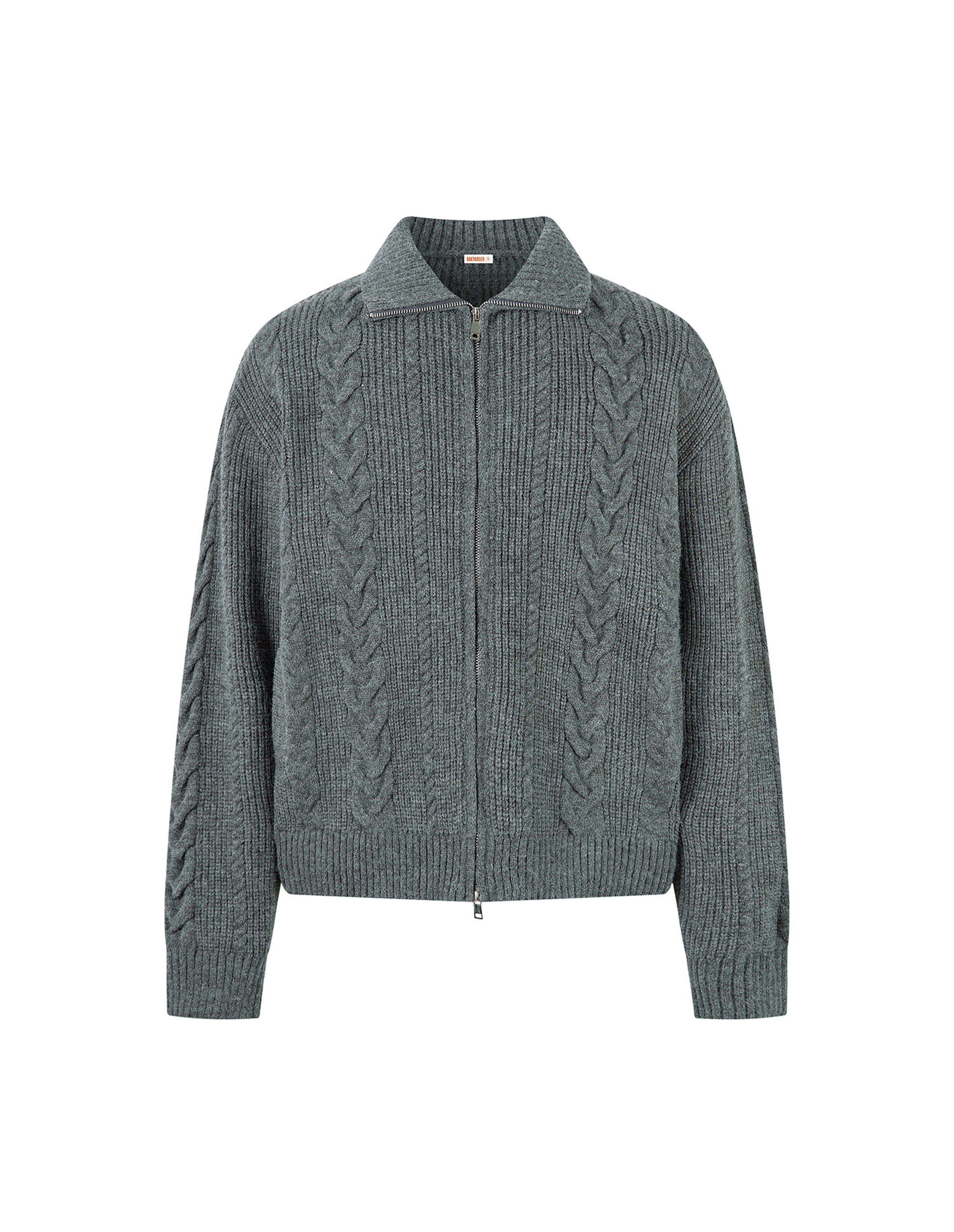 BAKYARDER Wheat Ear Cable Knit Zip-Up Cardigan Sweater