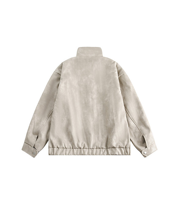 BAKYARDER Vintage Stand-Collar Leather Jacket