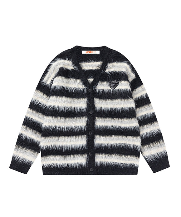 BAKYARDER Vintage Color Block Striped Heart Sweater