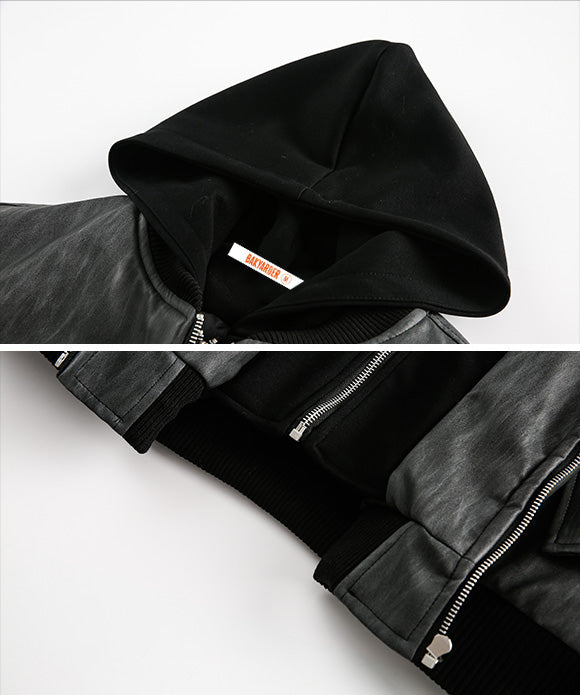 BAKYARDER Vintage Patchwork Faux Two-Piece Hoodie Jacket