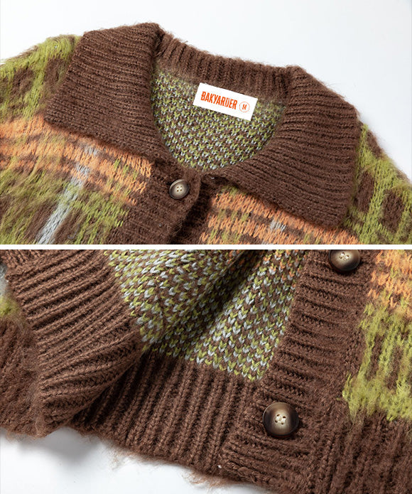 BAKYARDER Vintage Color-Block Plaid Cardigan Sweater