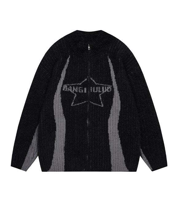 BAKYARDER Vintage Color Block Letter Star Sweater