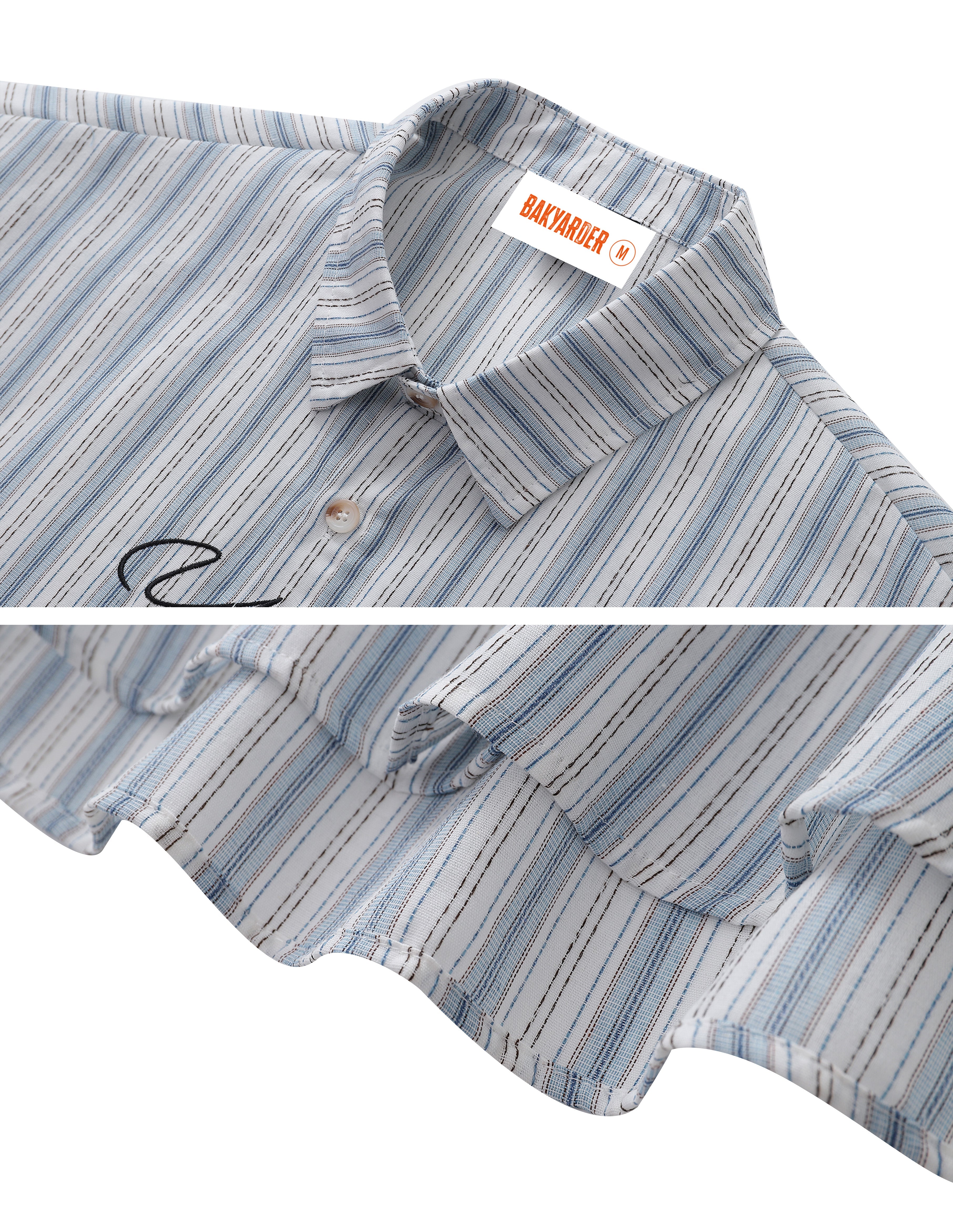 BAKYARDER Cartoon Puppy Embroidered Striped Shirt