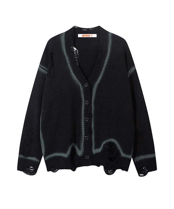 BAKYARDER Vintage Tie-Dye Distressed Cardigan Sweater