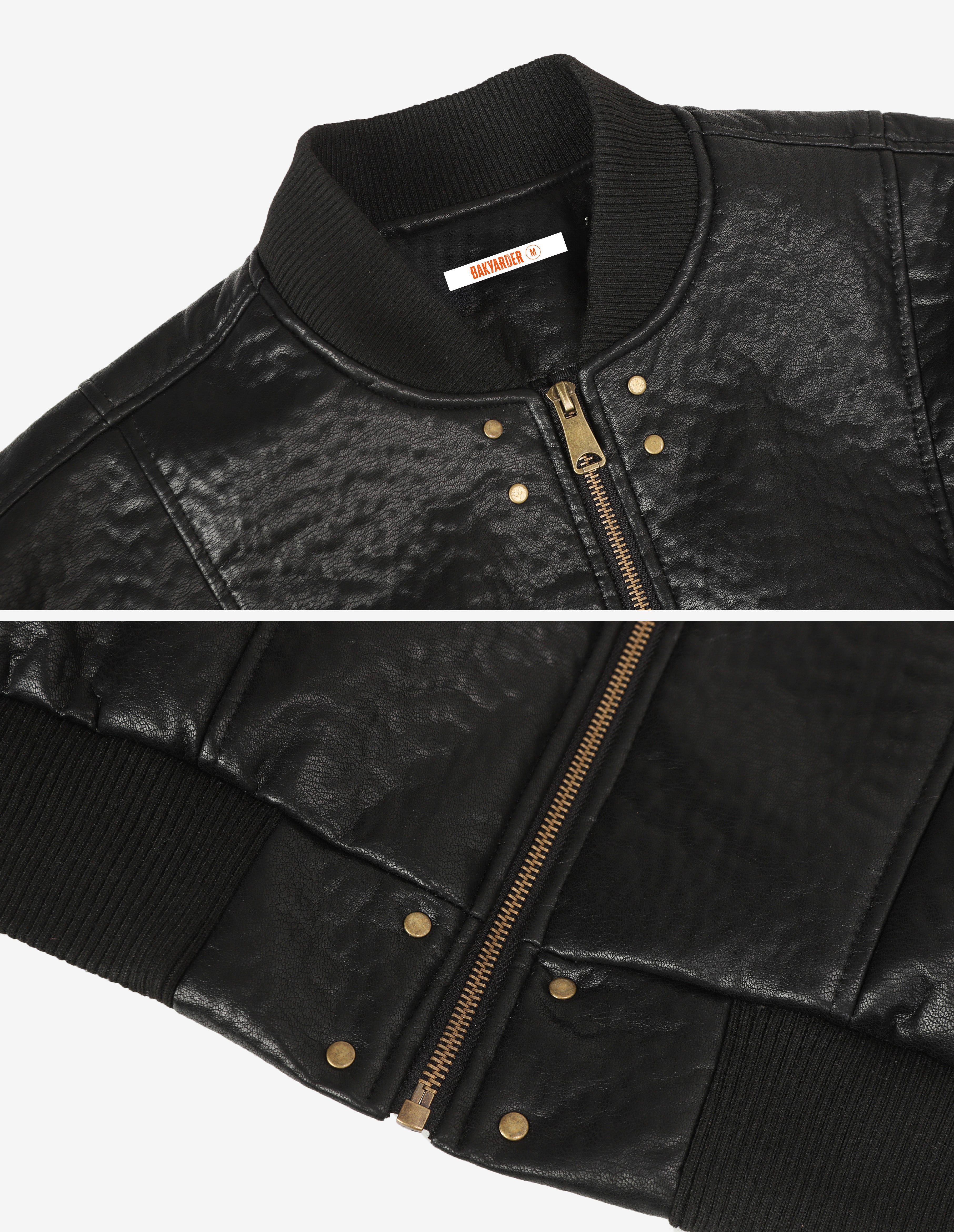 BAKYARDER Vintage Textured Baseball Biker Leather Jacket