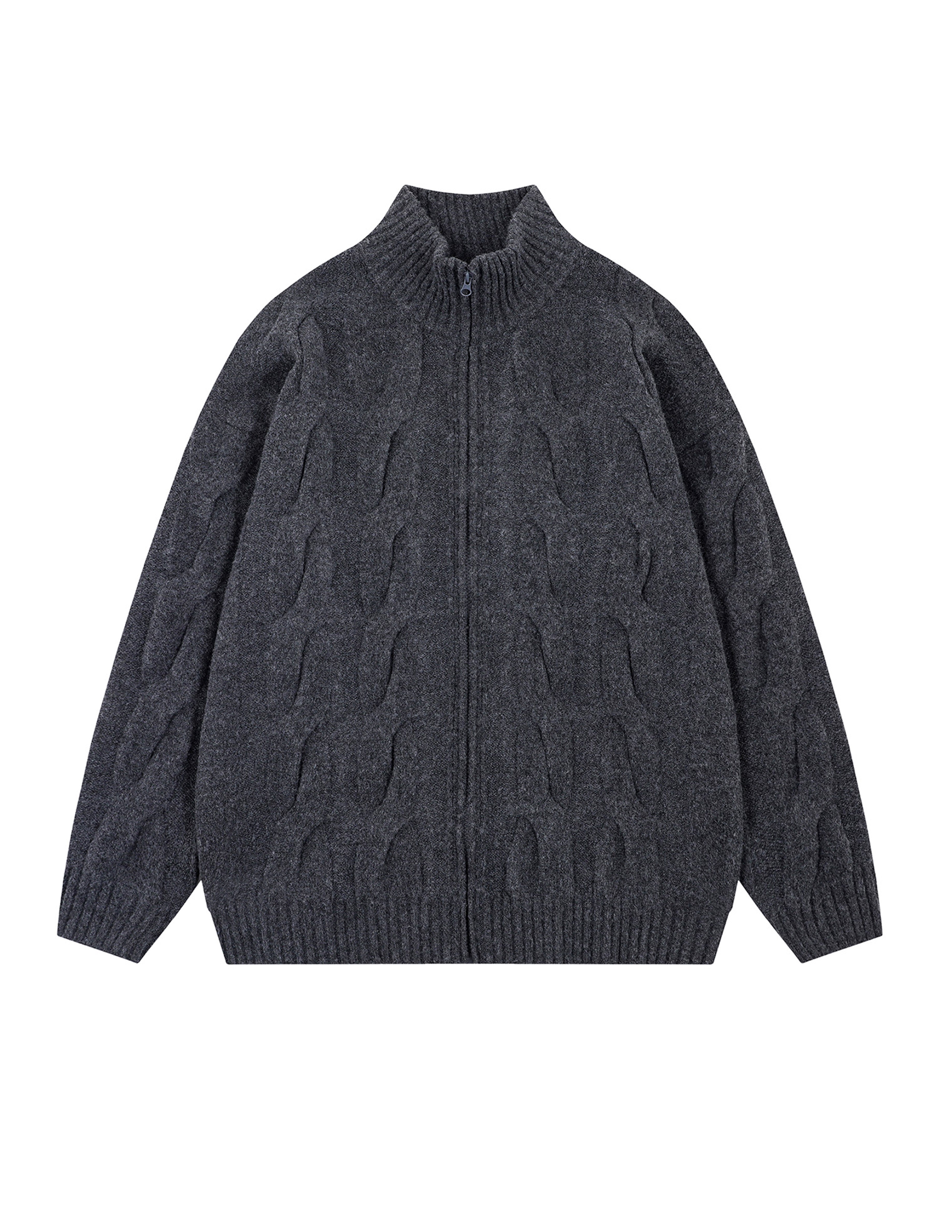BAKYARDER Cable Knit Zip Up Cardigan Turtleneck Sweaters Unisex Open Front Zipper Oversized Sweater