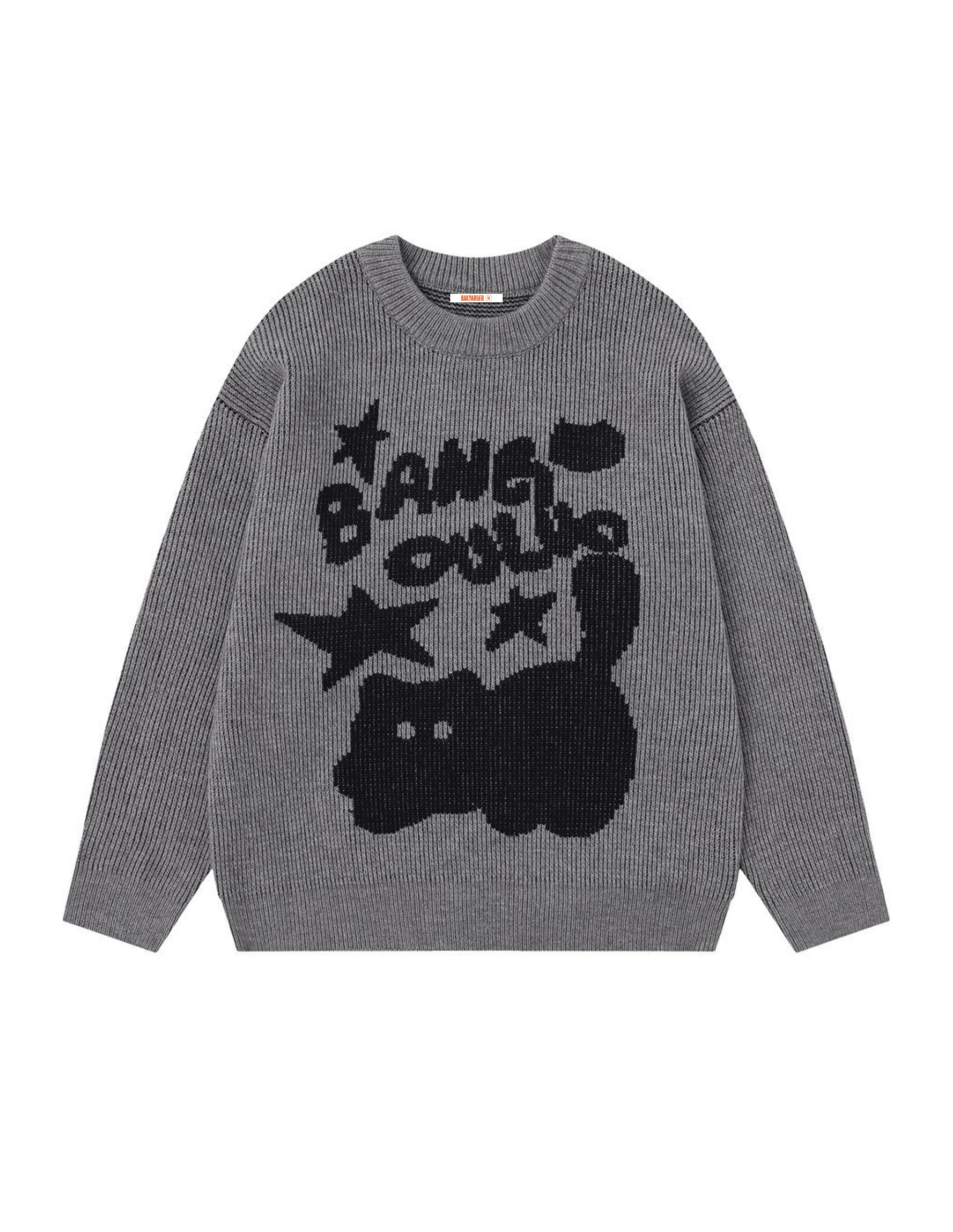 BAKYARDER Cartoon Cat Jacquard Crewneck Sweater