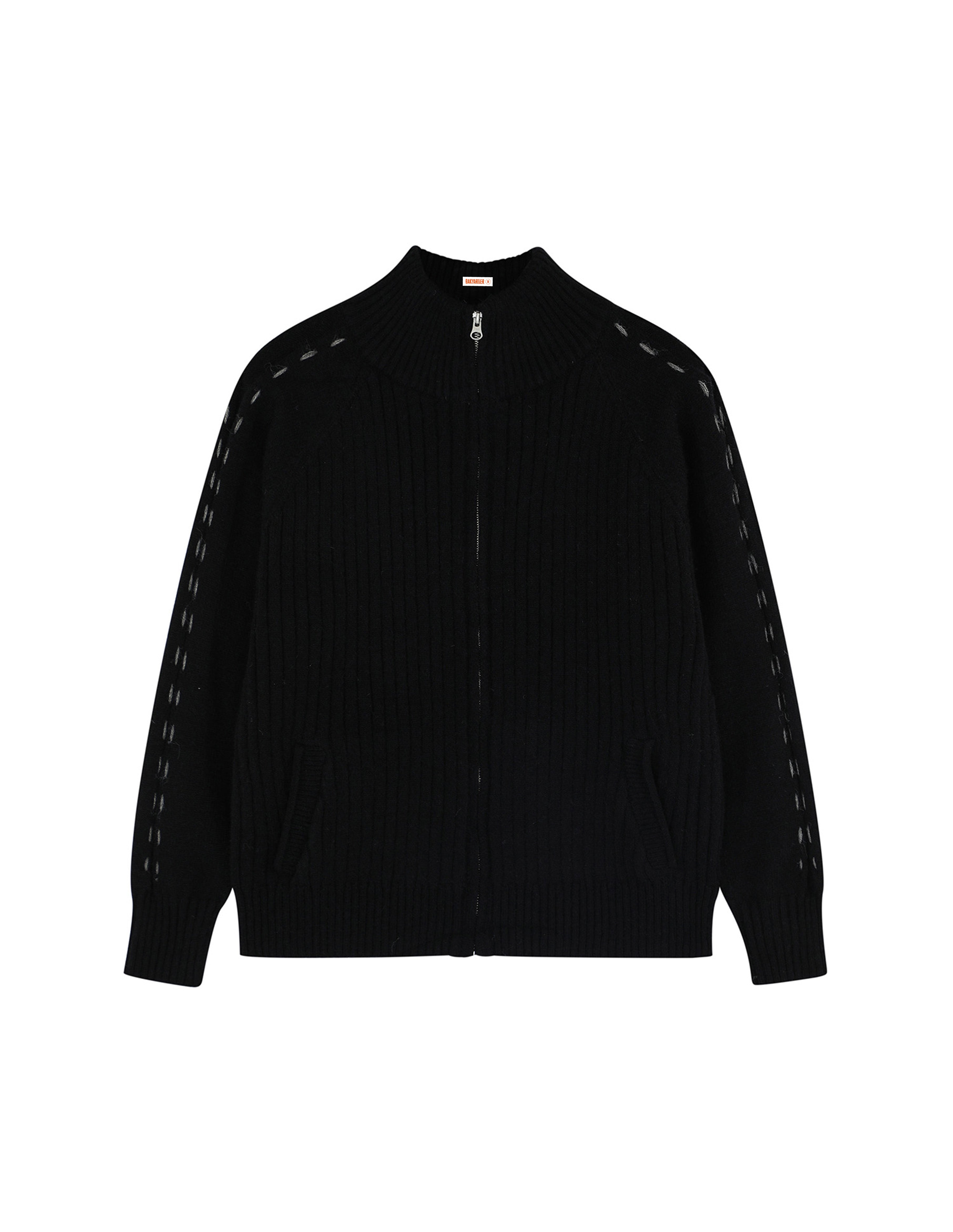 BAKYARDER Vintage Striped Zip-Up Turtleneck Cardigan Sweater