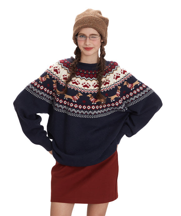 BAKYARDER  Vintage Dog Jacquard Sweater