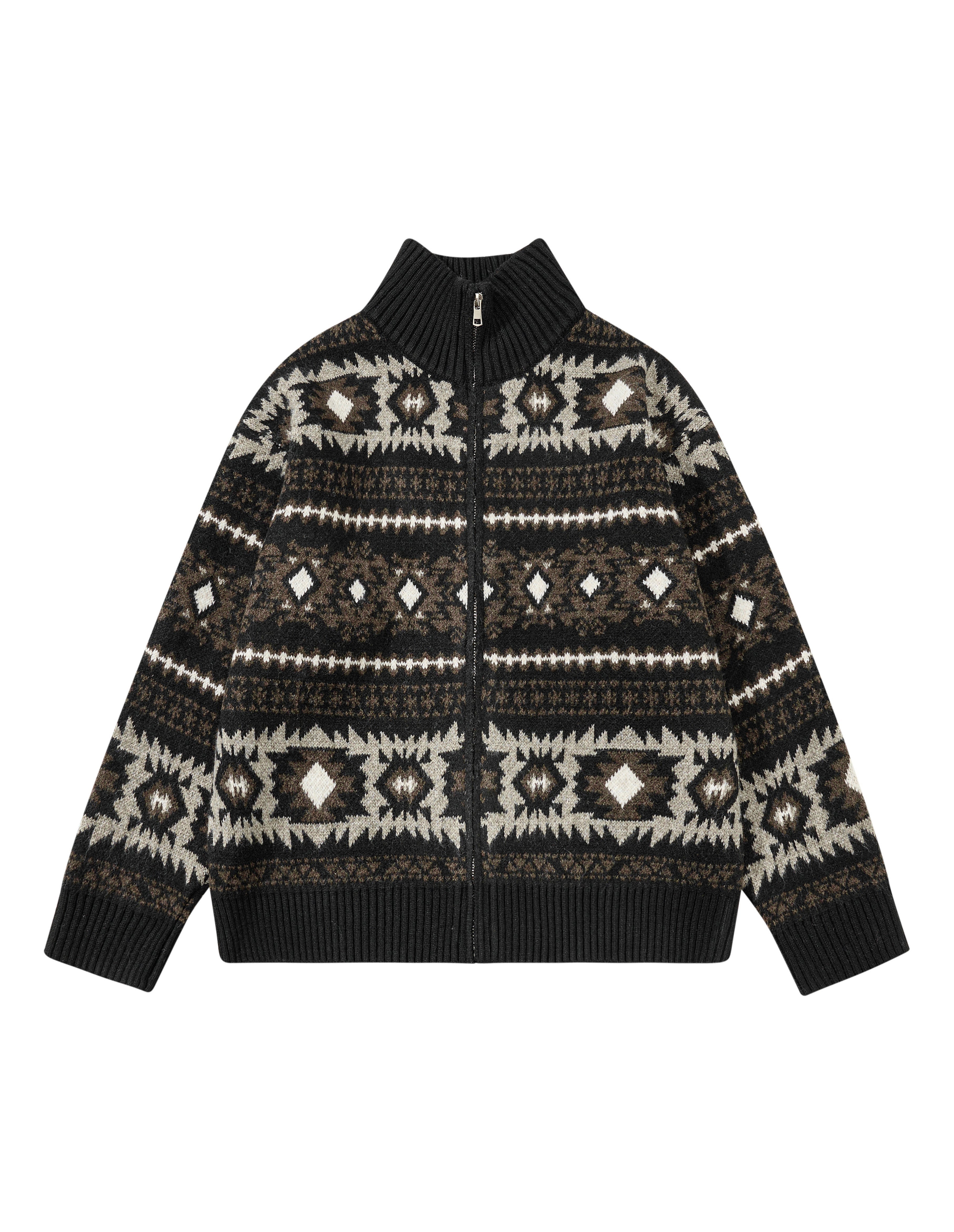 BAKYARDER Vintage Totem Jacquard Cardigan Sweater