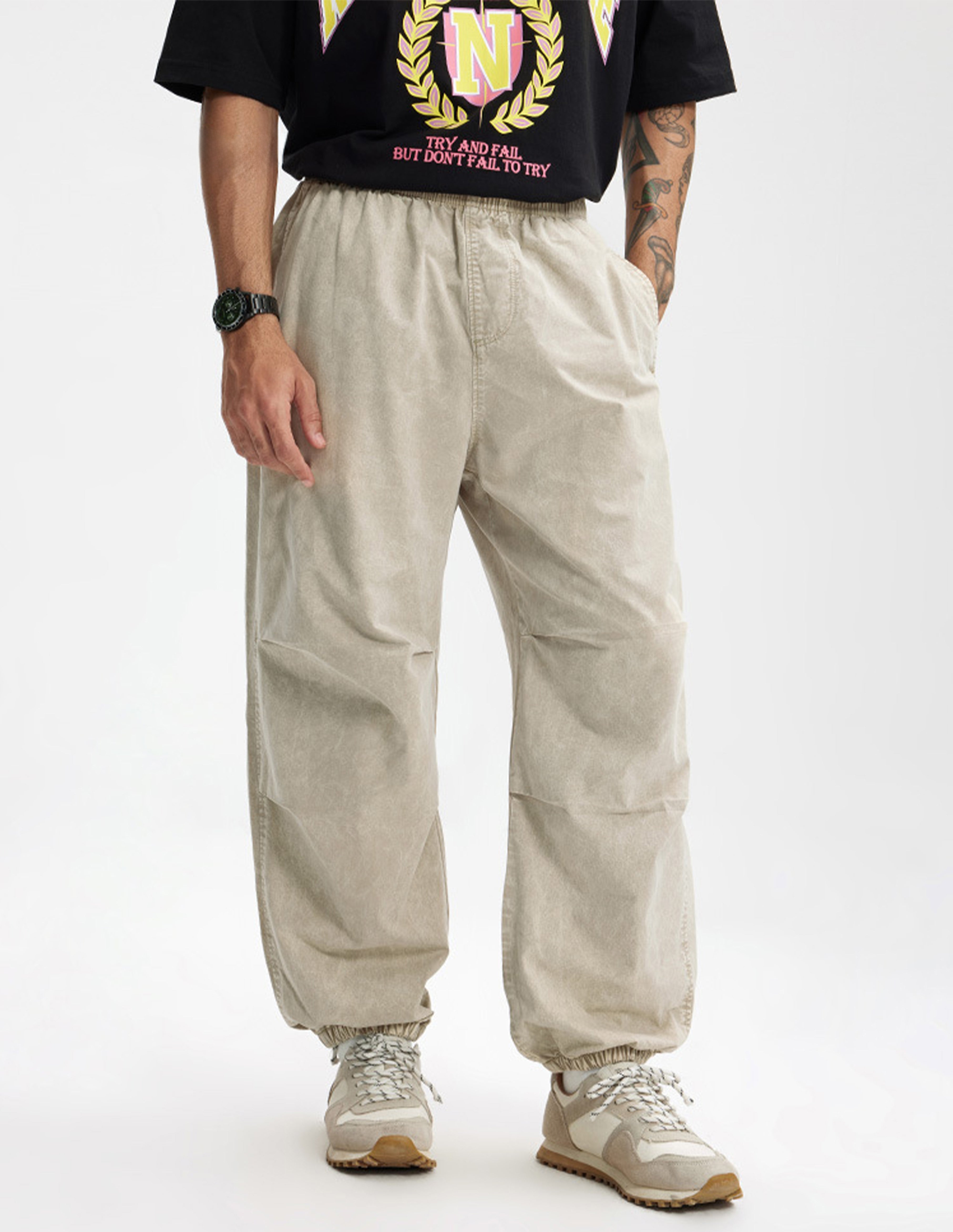 BAKYARDER Vintage Wash Pleated Cargo Jogger Pants