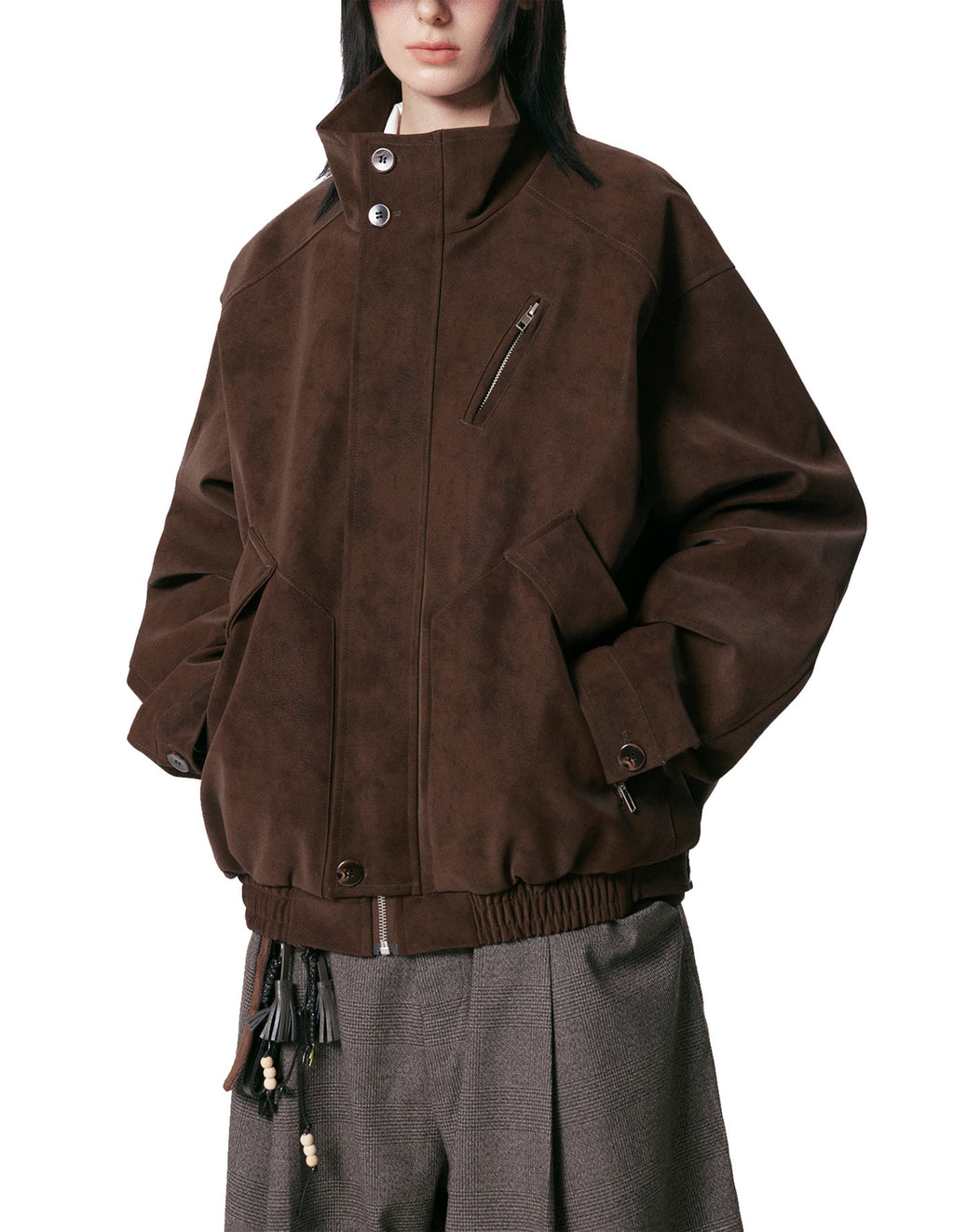 BAKYARDER 3D Panel Zip Pocket Moto PU Leather Jacket