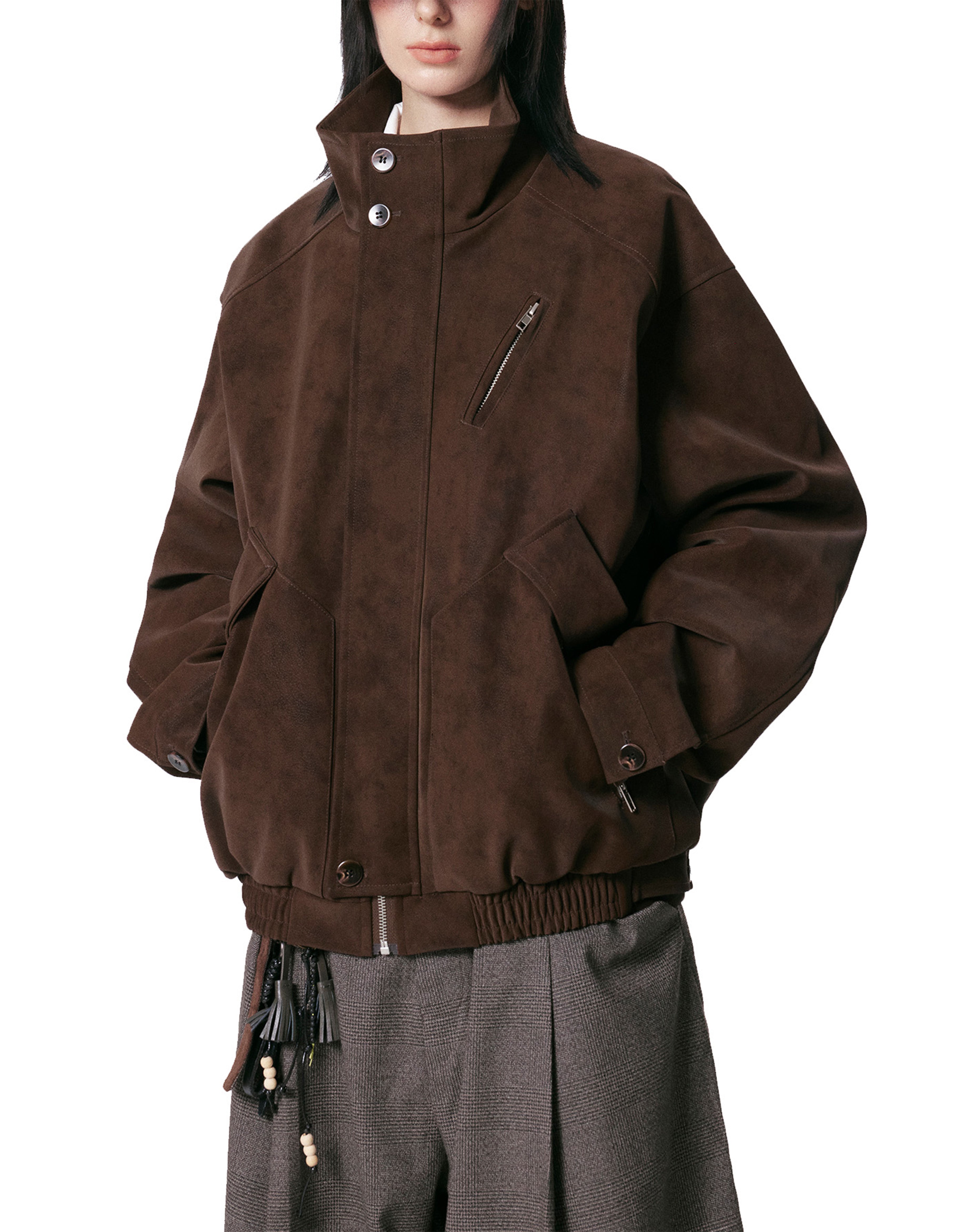 BAKYARDER 3D Panel Zip Pocket Moto PU Leather Jacket