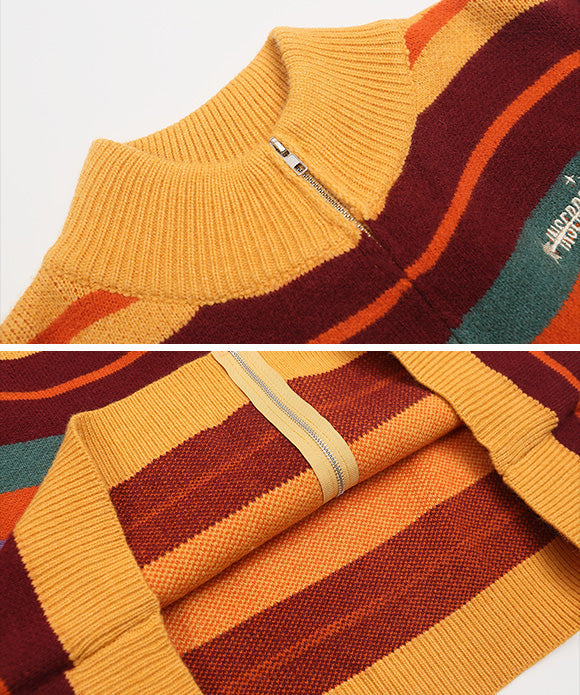 BAKYARDER Retro Colorful Striped Cardigan Sweater