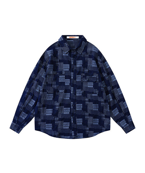 BAKYARDER  Vintage Color-Block Checkered Stripe Shirt