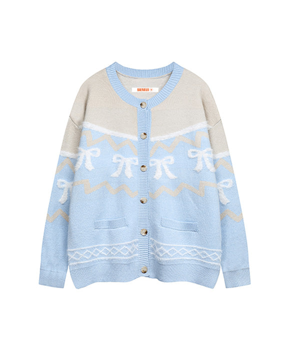 BAKYARDER  Vintage Color-Block Bow Knot Cardigan Sweater