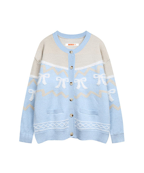 BAKYARDER  Vintage Color-Block Bow Knot Cardigan Sweater