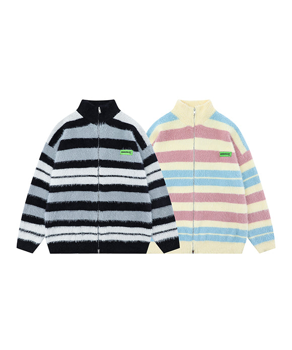 BAKYARDER Rainbow Striped Zip-up Cardigan
