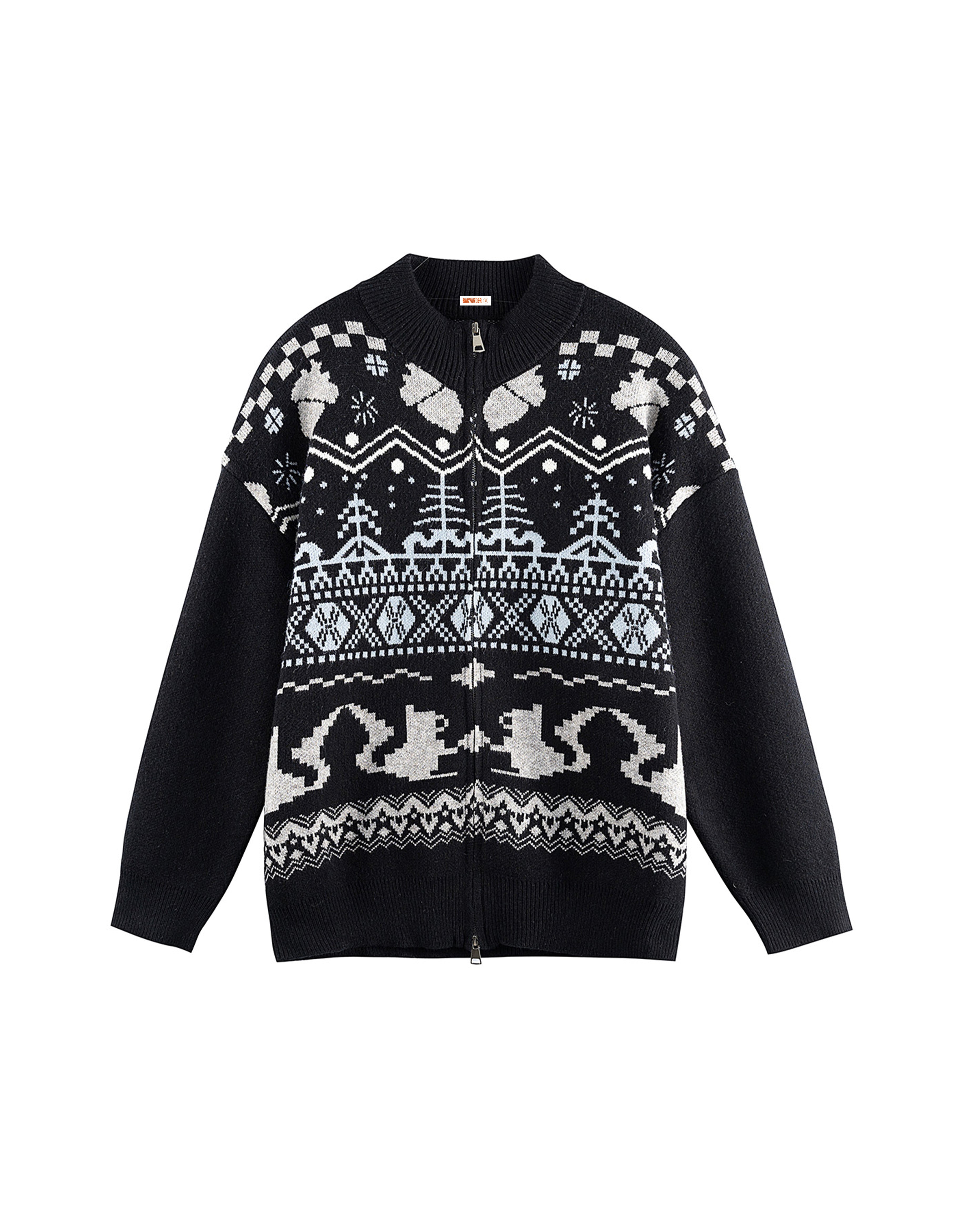 BAKYARDER Vintage Jacquard Zip-Up Cardigan Sweater