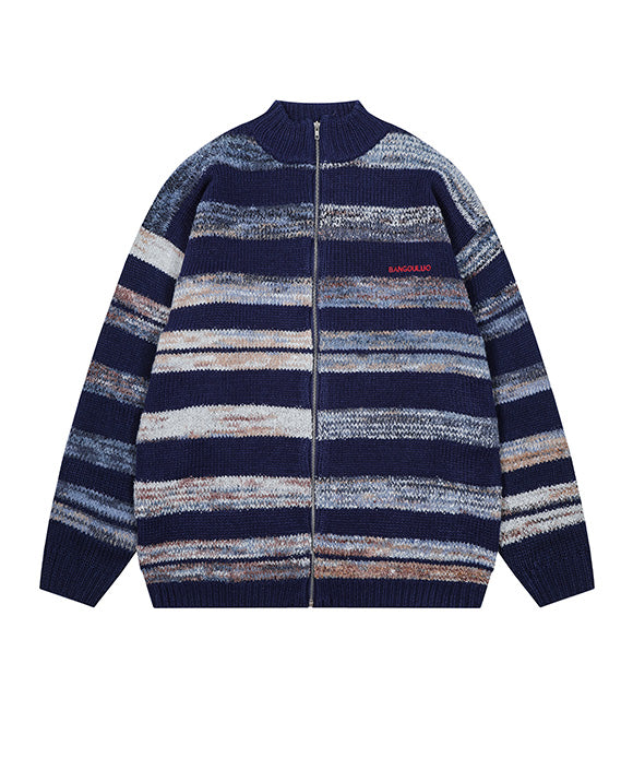 BAKYARDER Vintage Striped Color-Block Cardigan Sweater