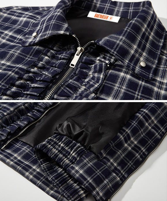 BAKYARDER Vintage Plaid Turn-Down Collar Jacket