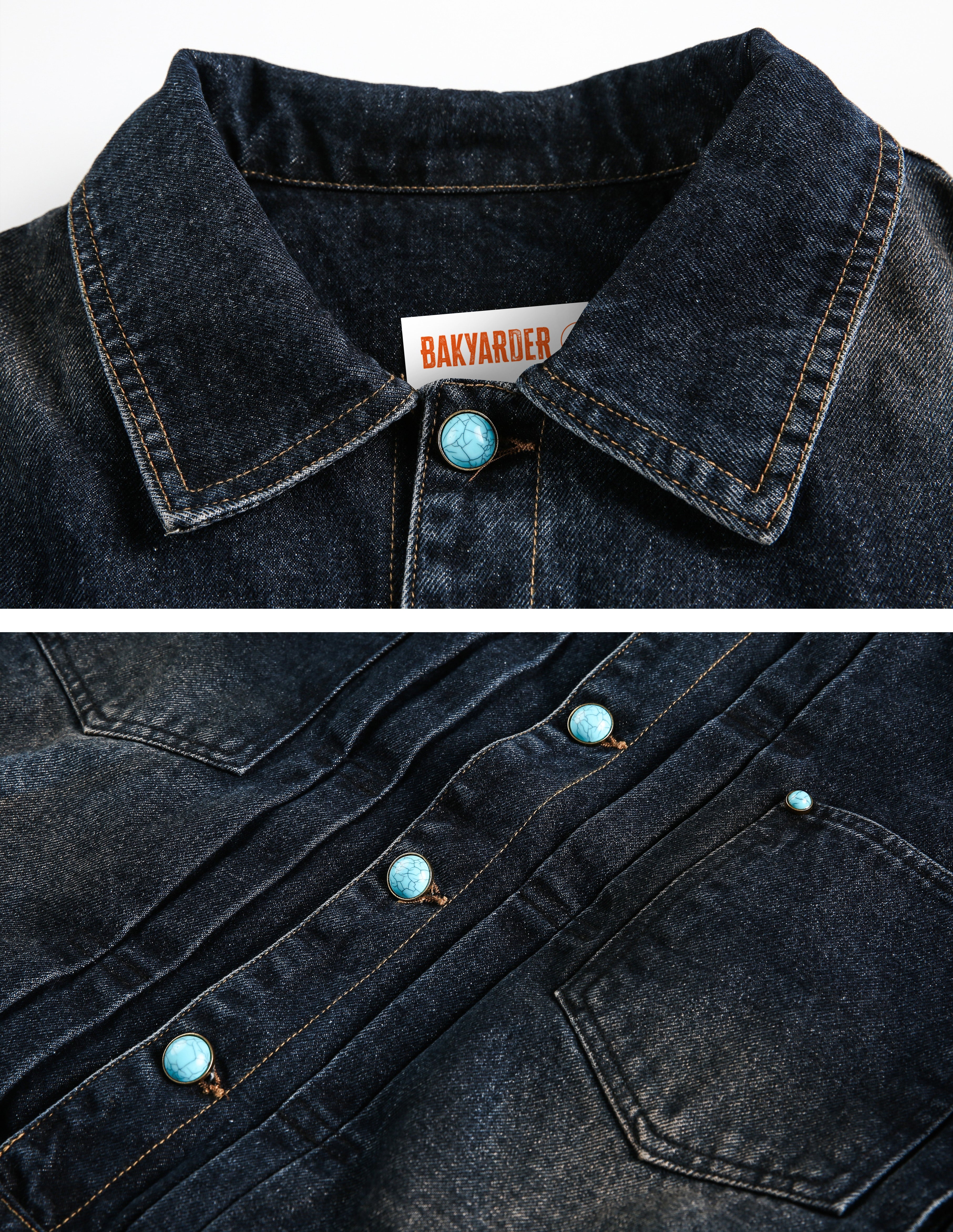 BAKYARDER Vintage Washed Turquoise Button Jacket