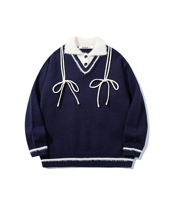 BAKYARDER Vintage Fake Two-Piece Preppy Style Sweater