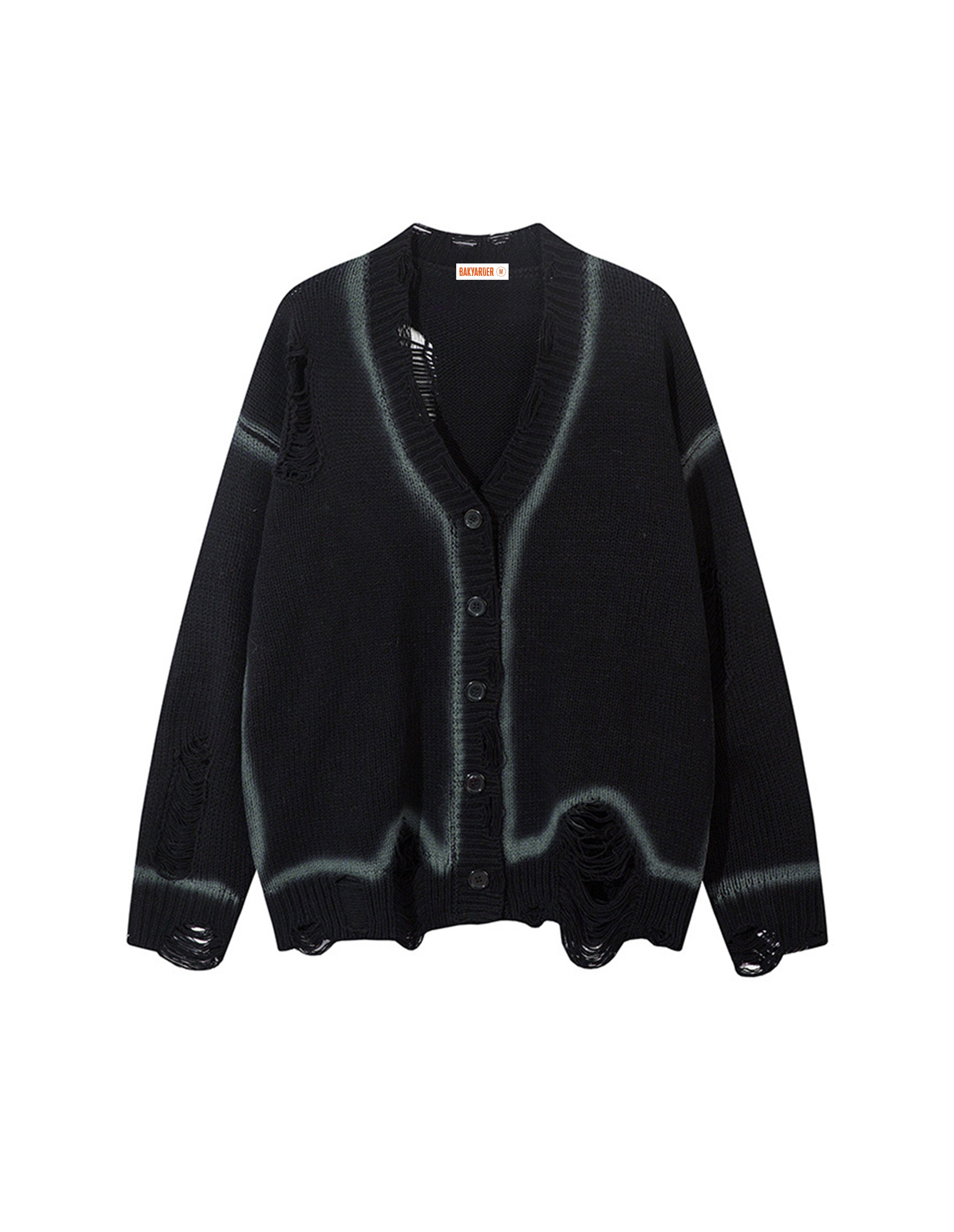 BAKYARDER Vintage Spray‑Paint Distressed Cardigan