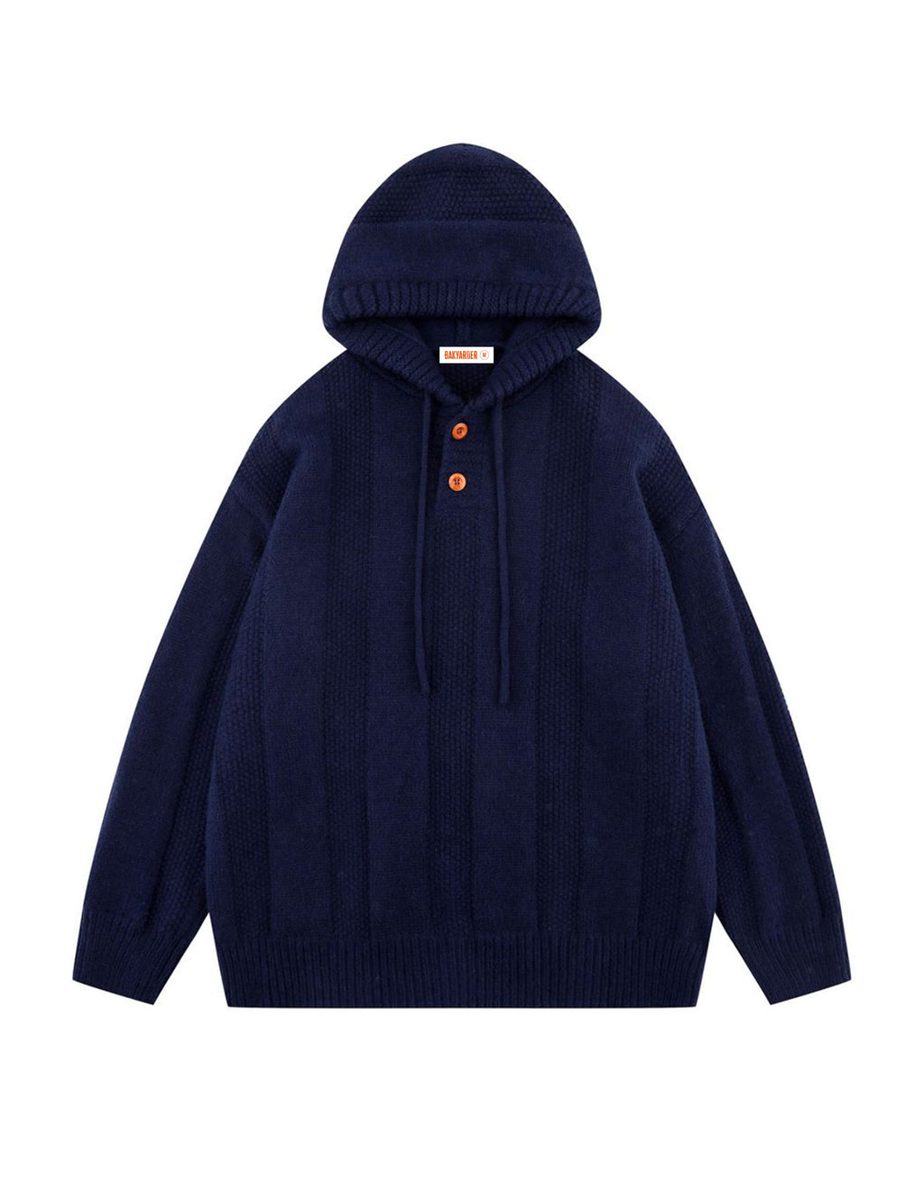 BAKYARDER Waffle Knit Hoodies Heavy Pullover Hooded Unisex Button Oversized Sweaters