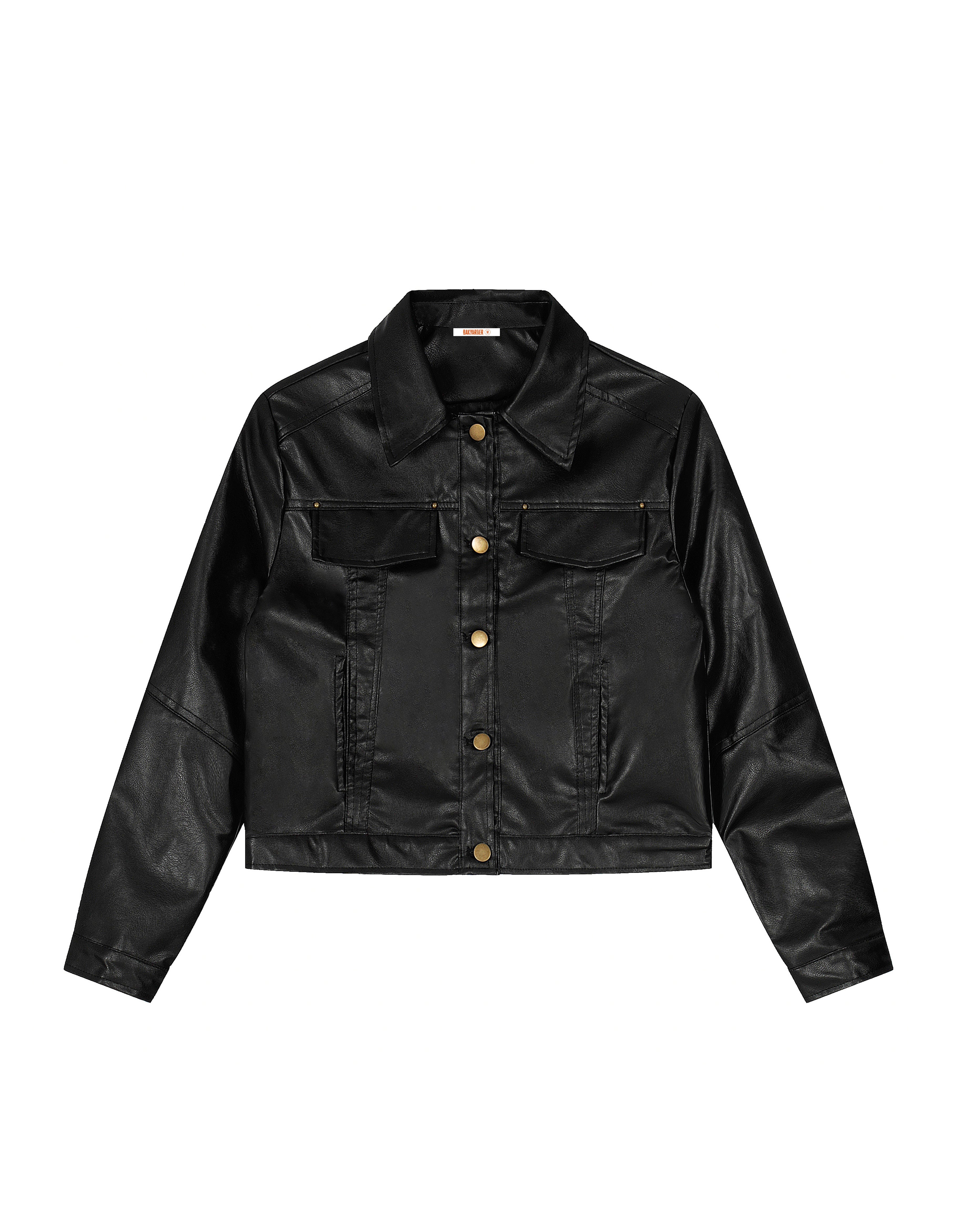 BAKYARDER Women's Vintage Biker Cropped Structured Leather Jacket