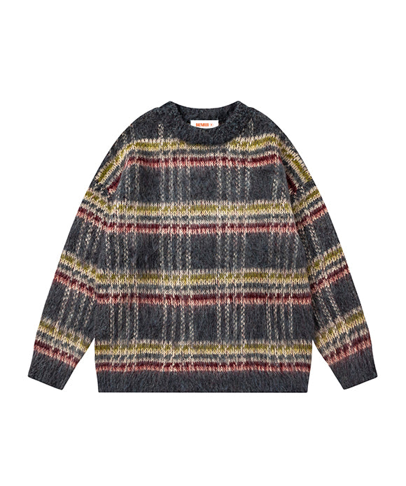 BAKYARDER Vintage Color-Block Stripe Knit Sweater
