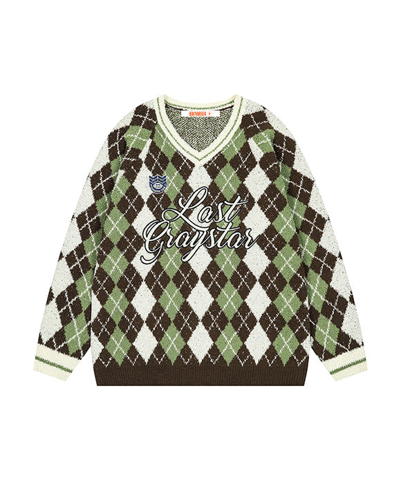 BAKYARDER Vintage Color-Block Diamond Sweater