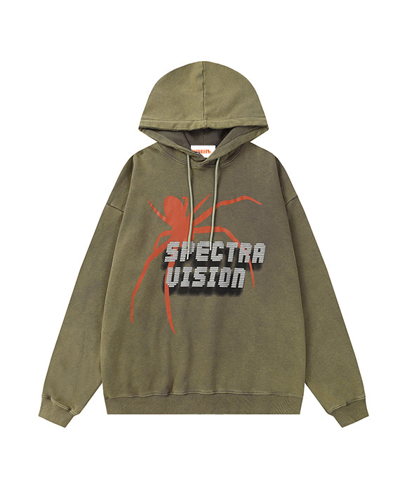 BAKYARDER Casual Red Spider Print Hooded Sweatshirt