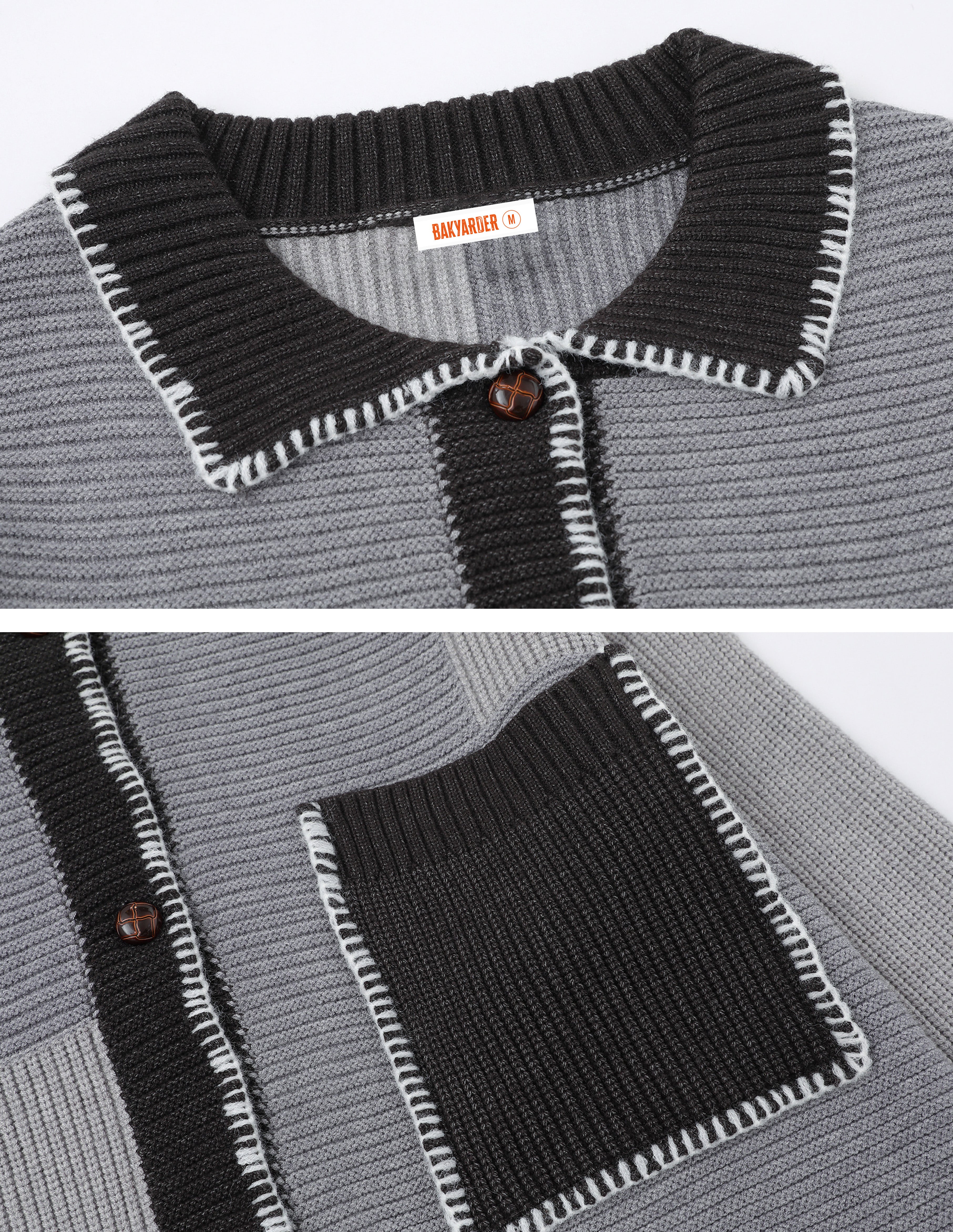 BAKYARDER Vintage Patchwork Contrast-Color Cardigan Sweater