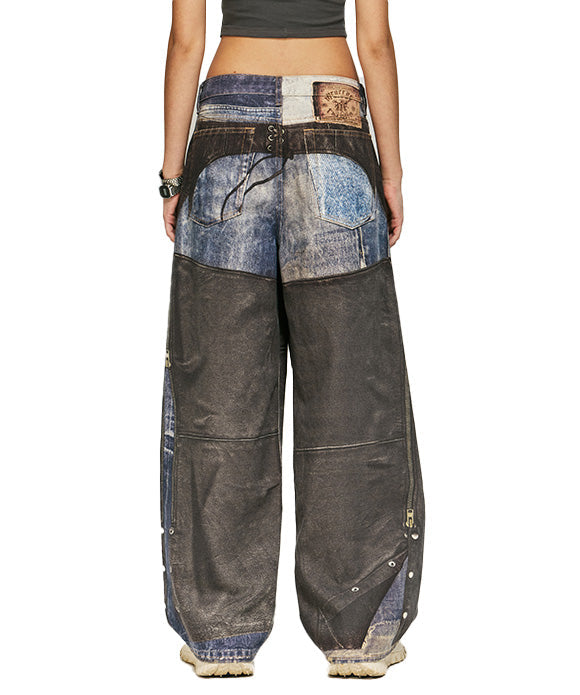 BAKYARDER  Vintage Faux Two-Piece Illusion Jeans