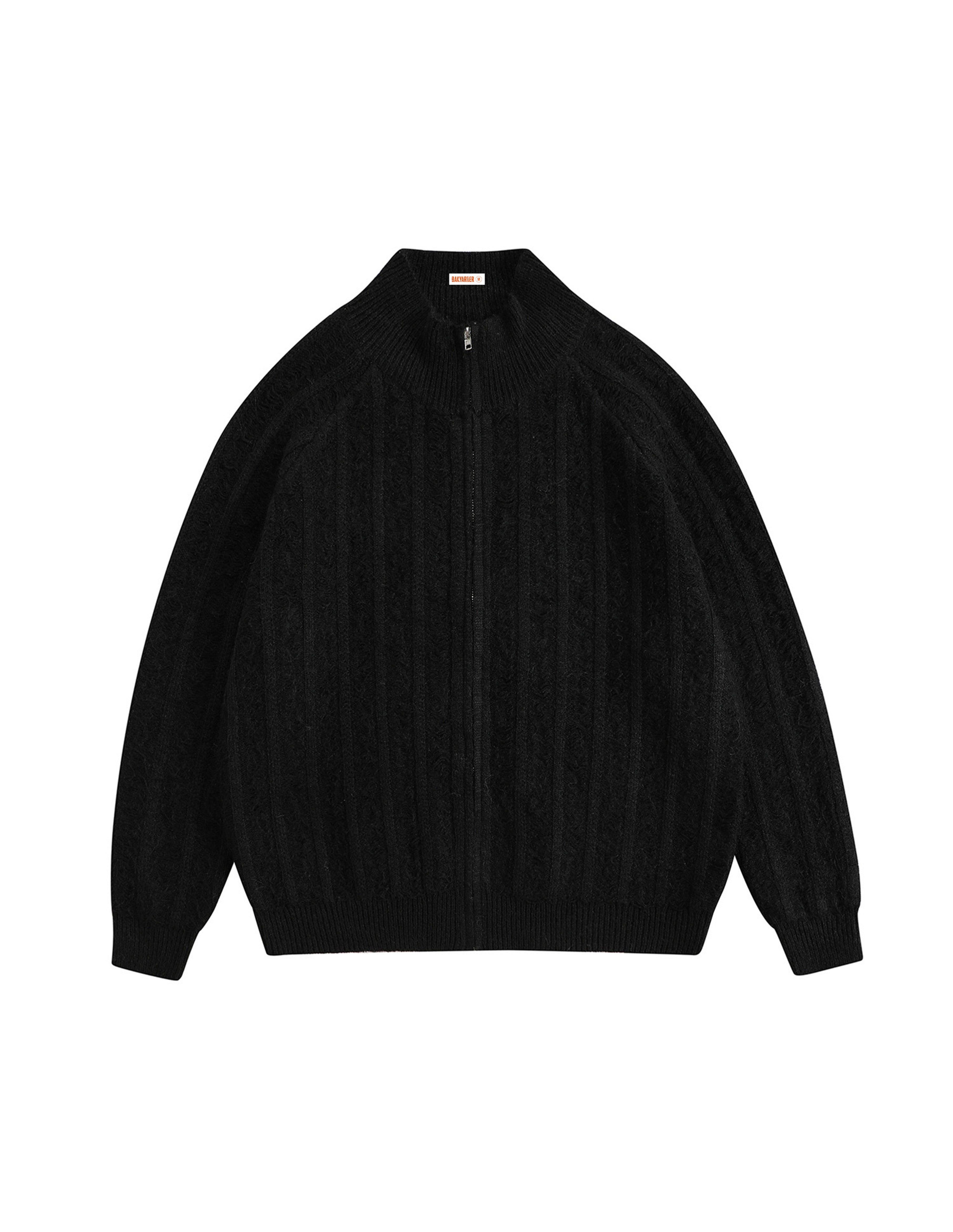 BAKYARDER Vintage Loose-Fit Stand Collar Knit Zip-Up Cardigan Sweater