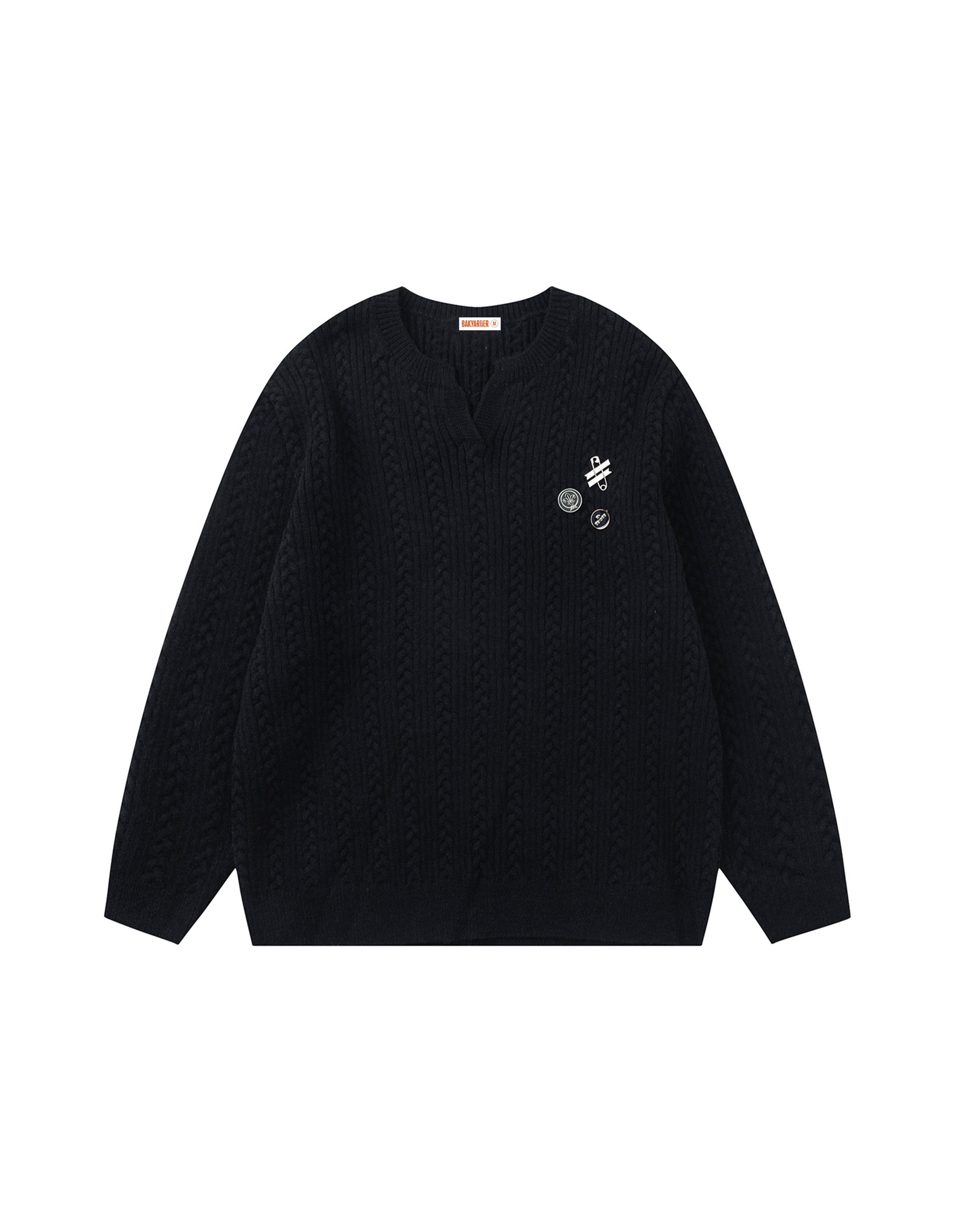 BAKYARDER Vintage V-Neck Cable Knit Pullover Sweater