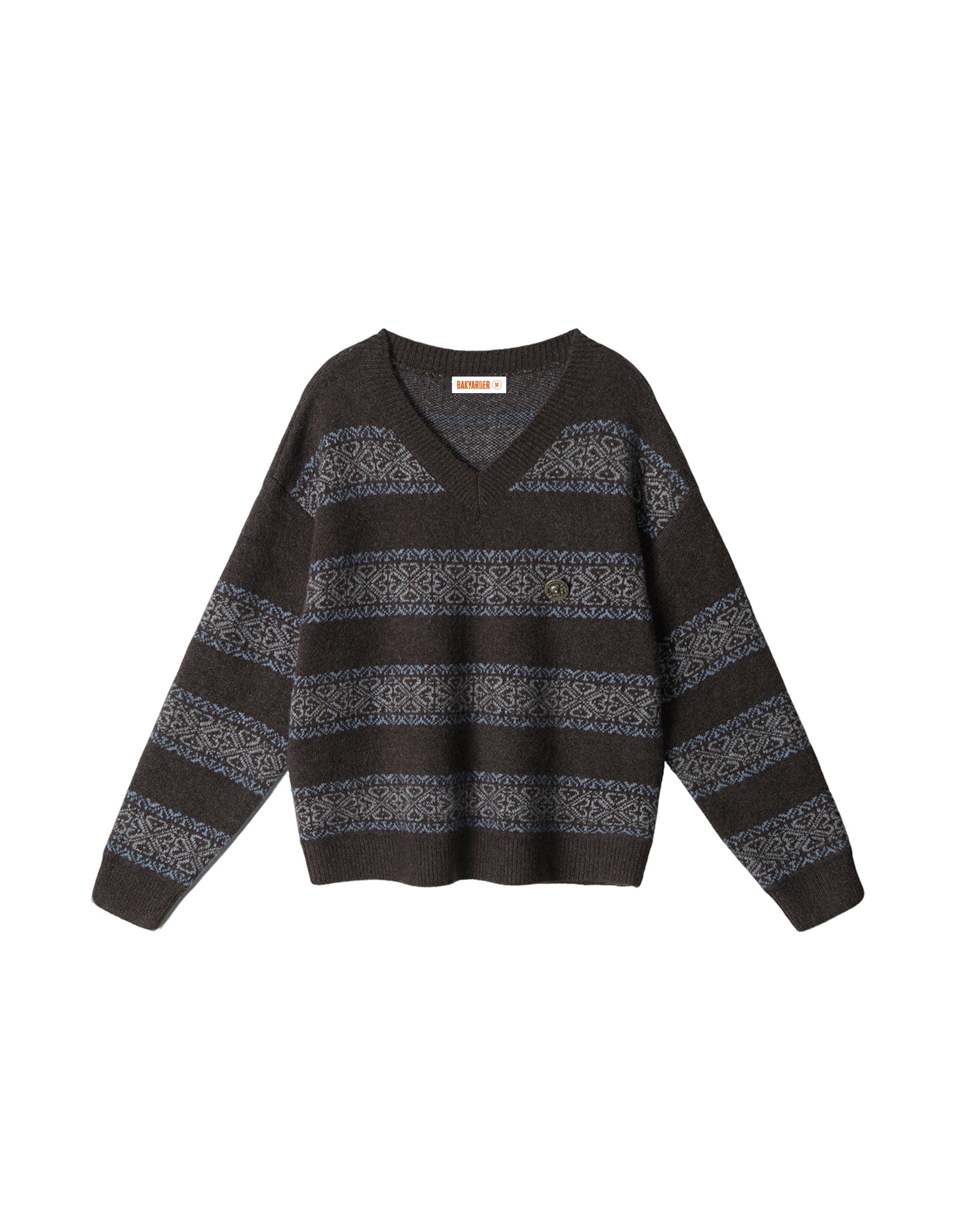 BAKYARDER Vintage V-Neck Jacquard Pullover Sweater