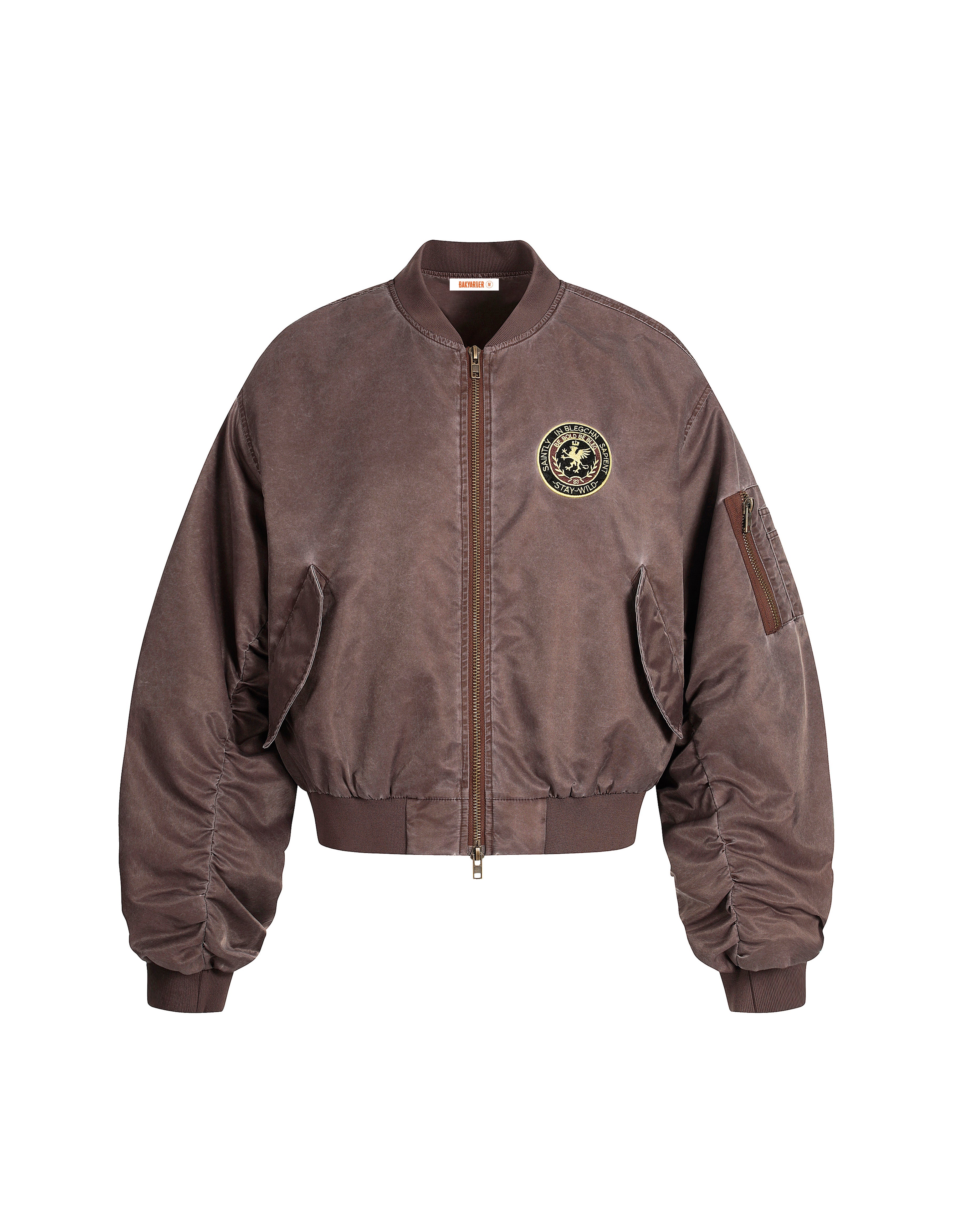BAKYARDER Vintage Washed Bomber Jacket with Embroidery Patches