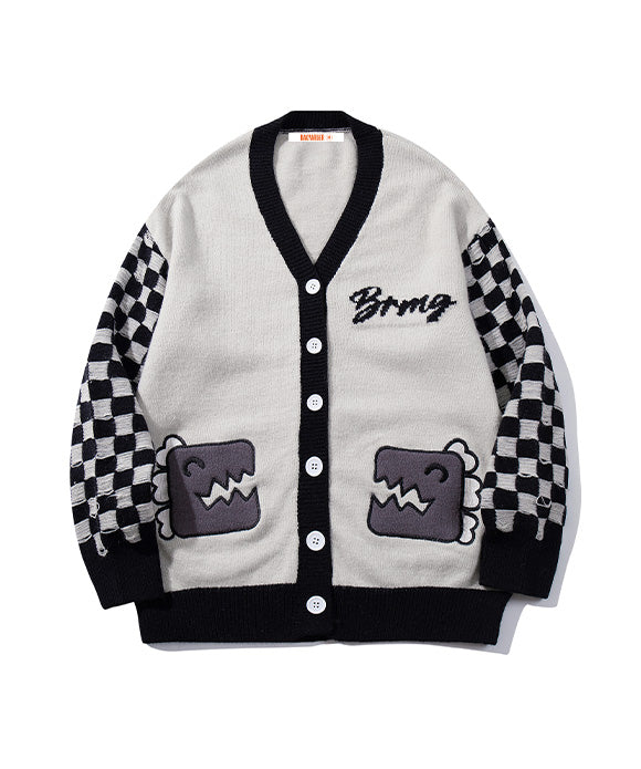 BAKYARDER Vintage Plaid Monster Cardigan Sweater