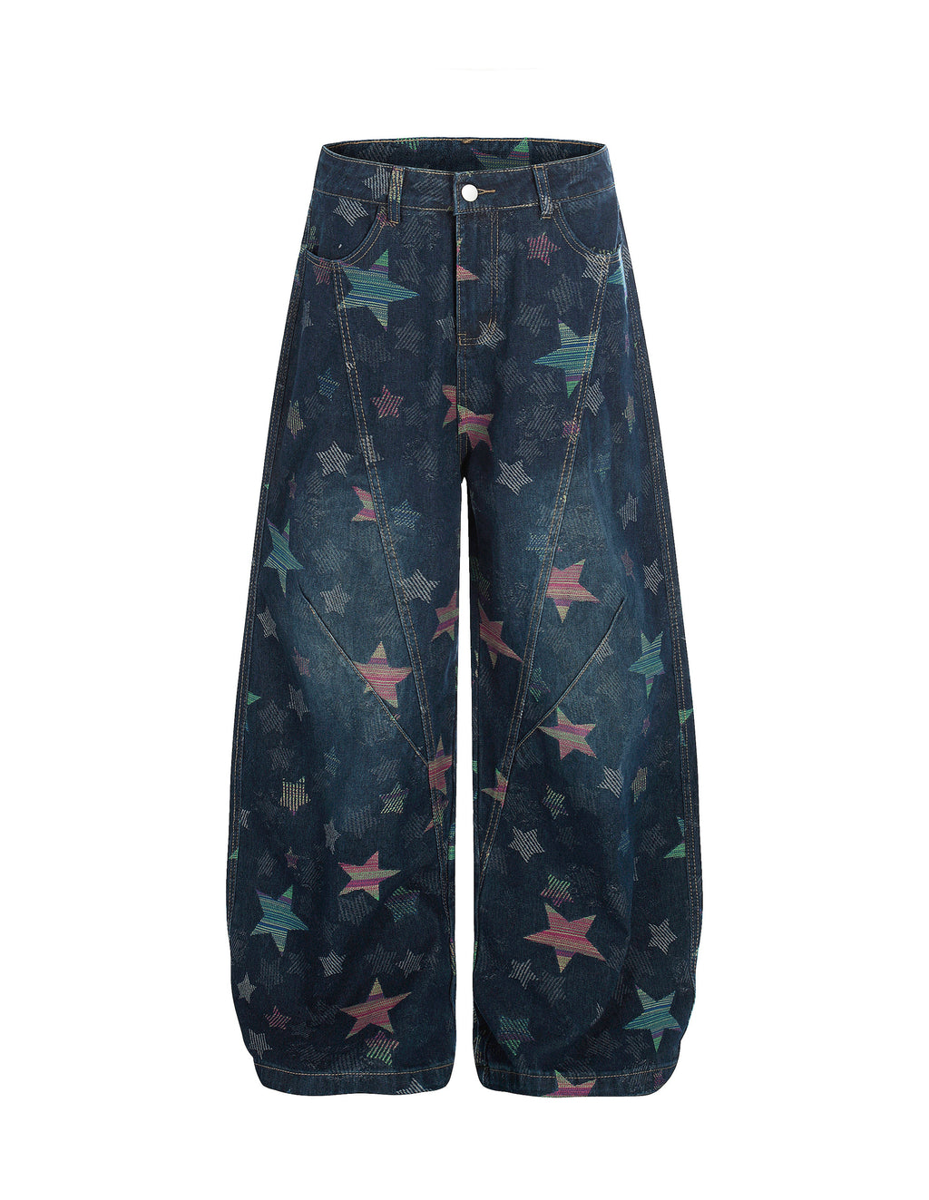 BAKYARDER All-Over Star Print Deconstructed Bucket Jeans