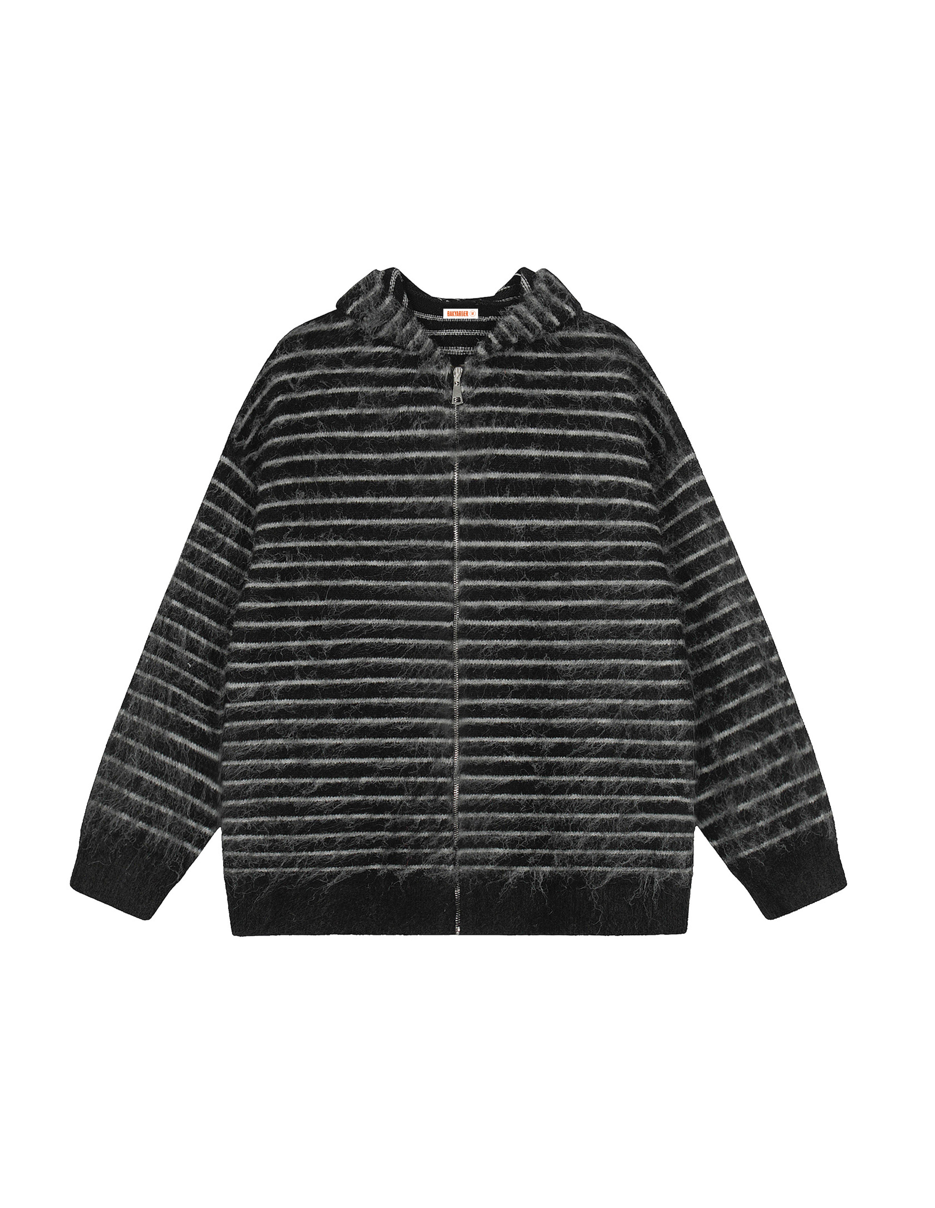 BAKYARDER Vintage Striped Mohair Hooded Zip-Up Cardigan Sweater