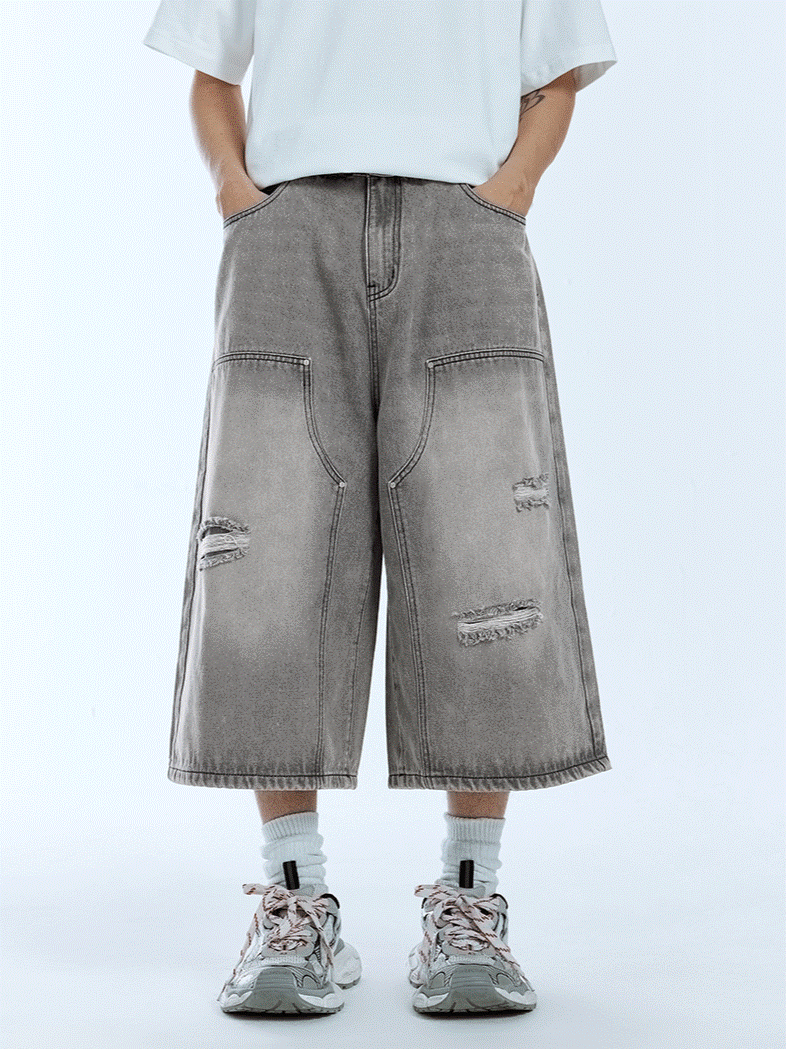 BAKYARDER Vintage Ripped Cropped Denim Pants