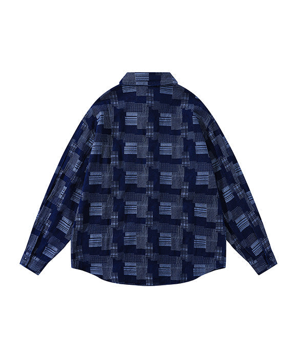 BAKYARDER  Vintage Color-Block Checkered Stripe Shirt