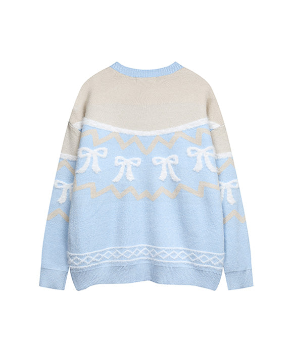 BAKYARDER  Vintage Color-Block Bow Knot Cardigan Sweater