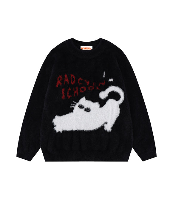 BAKYARDER Vintage Cat Plush Sweater