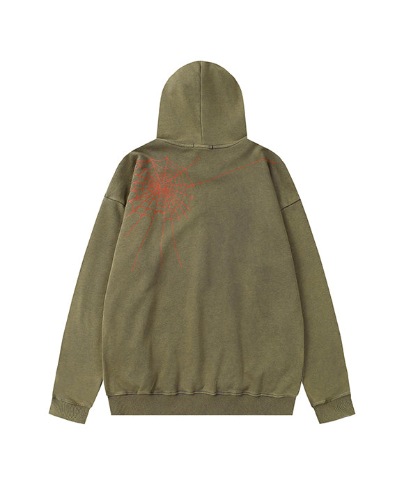 BAKYARDER Casual Red Spider Print Hooded Sweatshirt