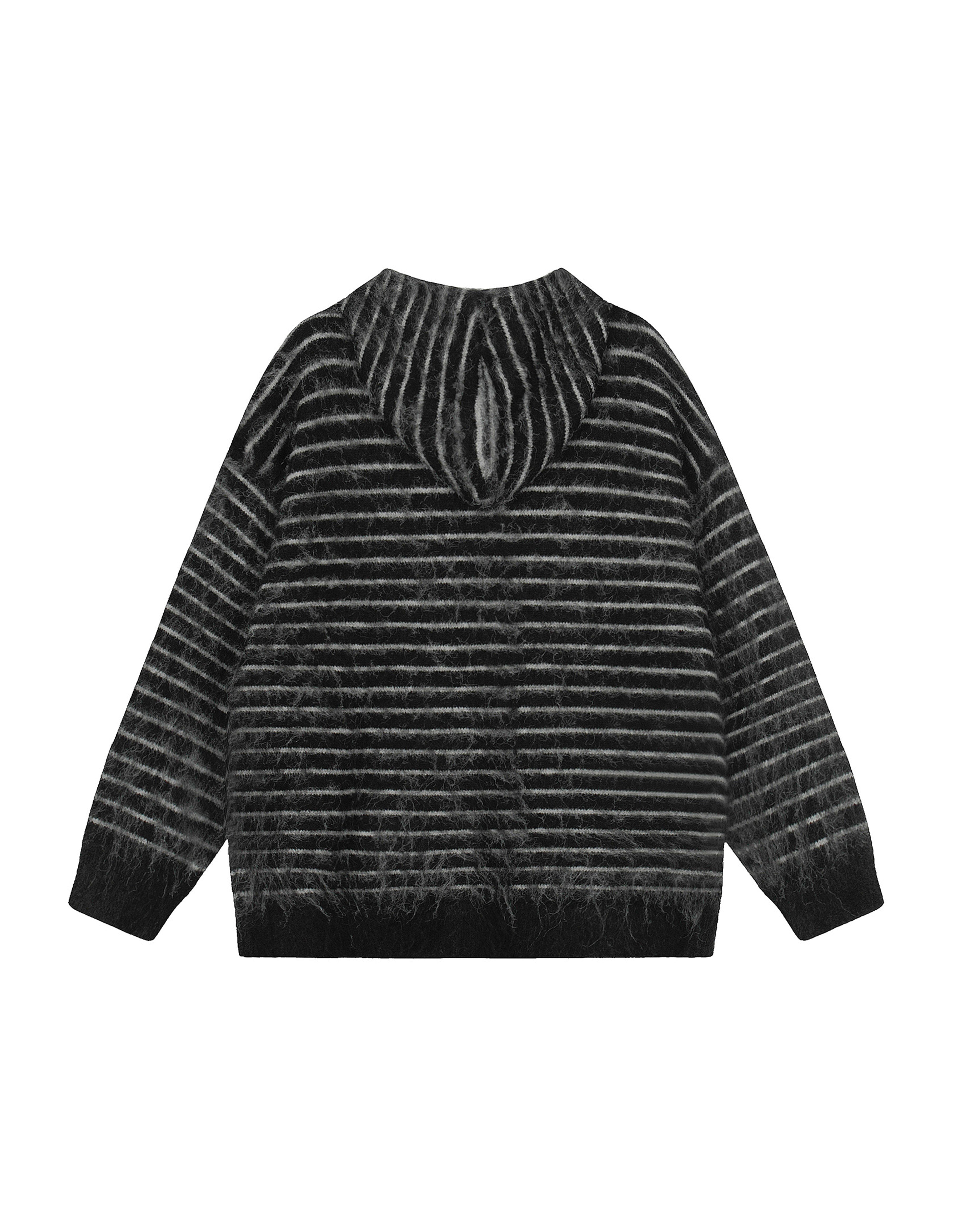 BAKYARDER Vintage Striped Mohair Hooded Zip-Up Cardigan Sweater
