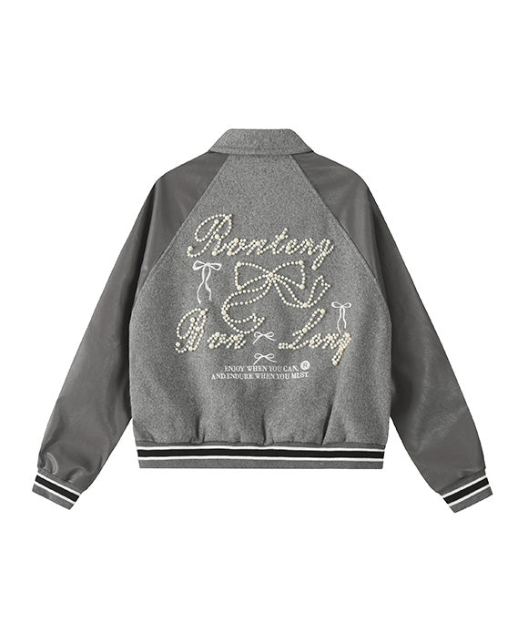 BAKYARDER Vintage Women’s Pearl Letter PU Leather Jacket